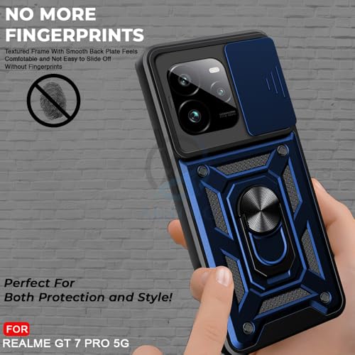 Image of AESTMO Tough Armor Realme GT 7 Pro 5G Bumper Back Case Cover | Ring Holder & Sliding Camera Shield Cover | 360 Degree Protection Back Case Cover for Realme GT 7 Pro 5G (Blue)