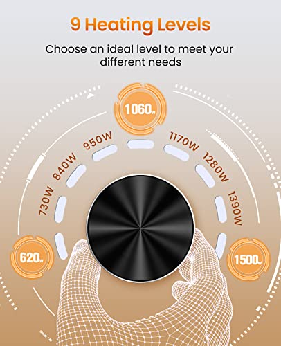 Outdoor Electric Patio Heater, Haimmy 42in Infrared Heater with Remote, 9 Heat Levels, 9H Timers, 1500W Instant Heating, Safety Lock, Tip-Over & Overheat Protection, IPX5 Waterproof Tower Space Heater