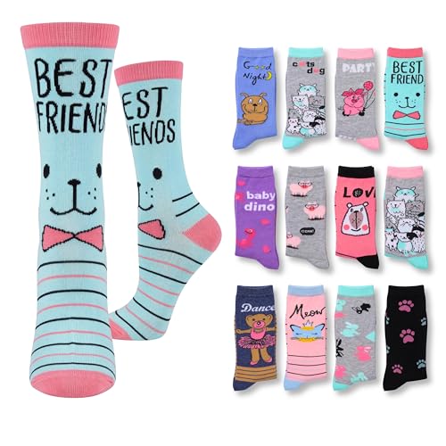Image of Tipi Toe Women's Fun Patterned Dress Socks, 12-Pack Lightweight Colorful Crew Socks, Casual Novelty Assorted Designs