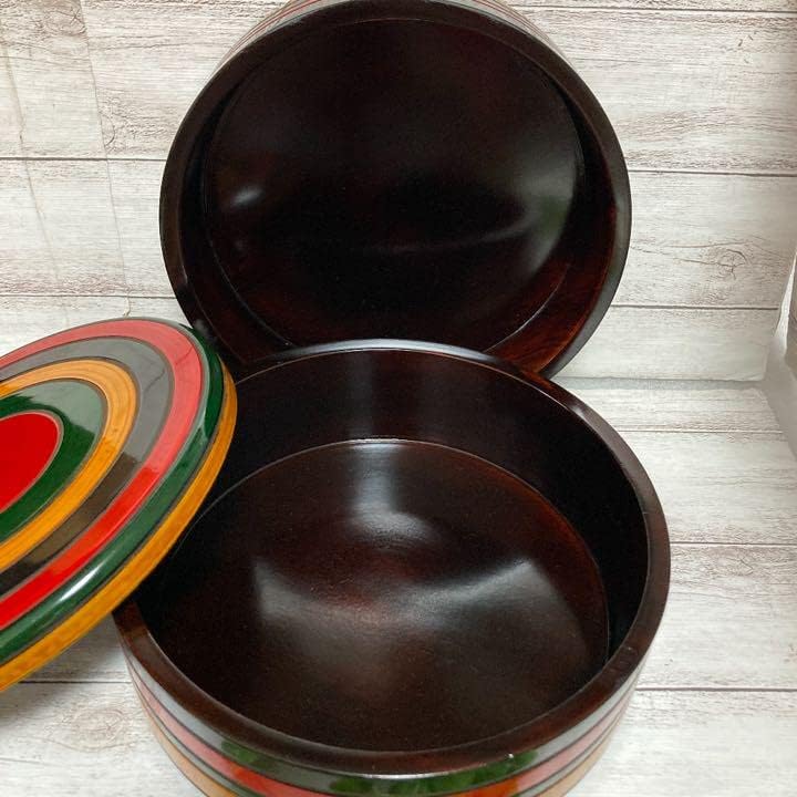 未使用　香川漆器　讃岐彫　独楽塗　天然木　二段丸重　重箱　菓子器　茶道　茶道具 香川漆器 讃岐彫 独楽塗 天然木 二段丸重 重箱 菓子器 茶道