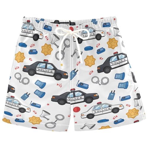 Pigsaly Police Car Boys Swim Trunks Horn Handcuff Intercom Toddler Beach Board Shorts Baby Summer Bathing Suit XS Multicolor