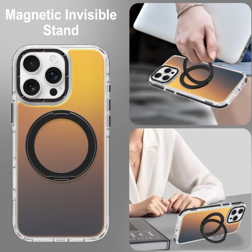 Image of Magnetic for iPhone 15 Pro Max Case with 360 Stand [Compatible with Magsafe] [Fluorescent Design] [1 Screen Protector] Slim Translucent Matte Case for iPhone 15 Pro Max 6.7 inch, Black