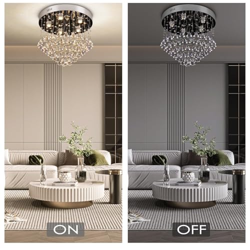 diisunbihuo 19.6" Modern Crystal Chandelier Lighting K9 Chandeliers Ceiling Light Raindrop Flush Mount Ceiling Light for Stair Dining Room Bedroom Livingroom
