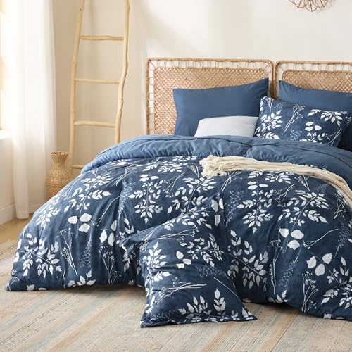 Image of Bedsure Floral Navy Comforter Set, King Bedding Sets, 7 Piece | Bed in a Bag, Comforters, Bedroom, Reversible, Fluffy, Whisper-Quiet, All-Season, Polyester, Easy Care, Botanical-Chic, OEKO