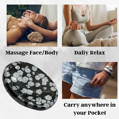 Image of Amazing Gemstone Snowflake Obsidian Worry Stone Crystals and Healing Stones for Stress Relief Gifts - Piedra Crystal Fidget for Meditation - Unique Stocking Stuffers and Birthday Gifts