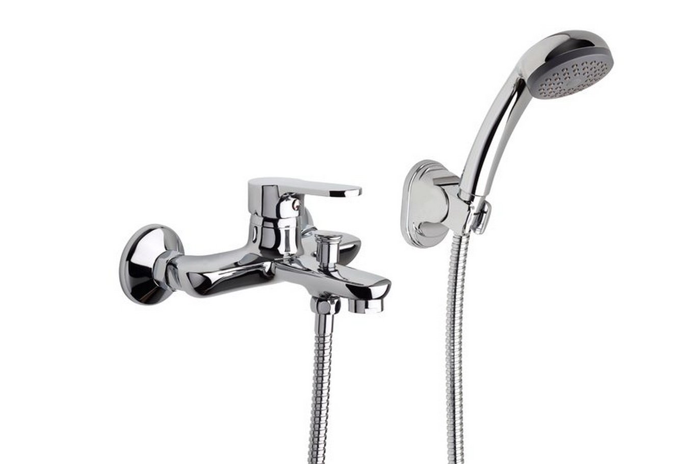 Miscelatore Vasca Prius Fromac Ottone Cromato con Doccetta, flessibile e supporto Made in Italy