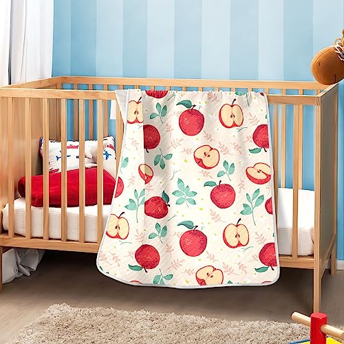 Image of Swaddle Blanket for Apples with Leaves Baby Receiving Blanket Muslin Baby Swaddles Soft Cotton Breathable Nursery Blankets for Unisex Boys and Girls 30x40 Inch