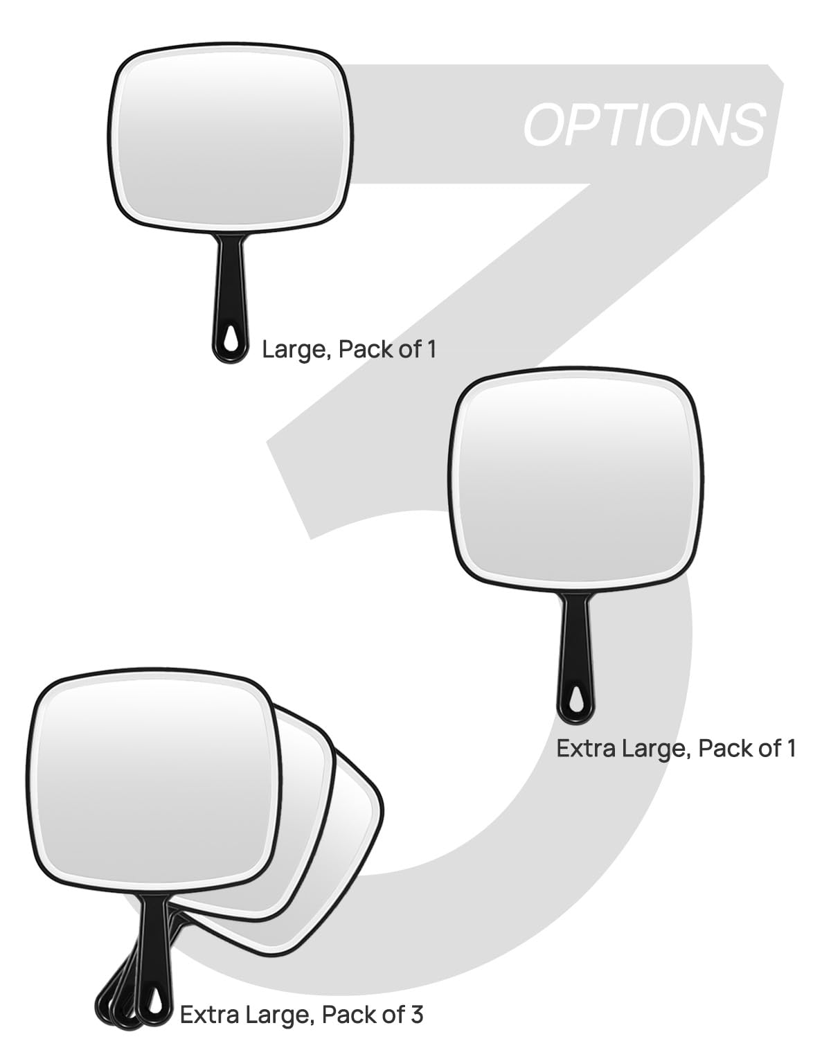 OMIRO Lusterko ręczne, bardzo duże czarne ręczne lustro z uchwytem, 31,5 cm dł. x 23,9 cm szer
