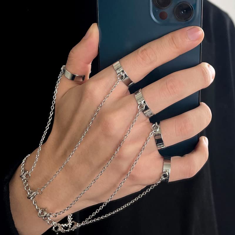 Kakonia 16 Stücke Gothic Offene Ringe Set für Männer Frauen Punk Verstellbare Schlange Drachen Klaue Tier Ringe Vintage Goth Schädel Ringe Indie Ästhetik Schwarz Stil-B