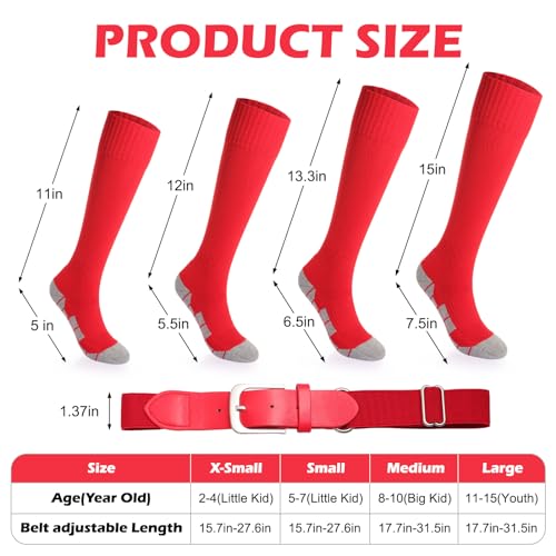 2-15Y Boys Baseball/Softball Socks and Belt Combo Kids T-Ball Socks Set for Toddler Youth2