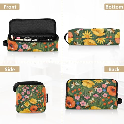 Bolsa de viaje para herramientas de cabello y tapete resistente al calor con cierre, gran capacidad organizadora para planchas, rizadores, secadores, diseño con abejas y flores silvestres, esenciales para mujeres miniatura 5