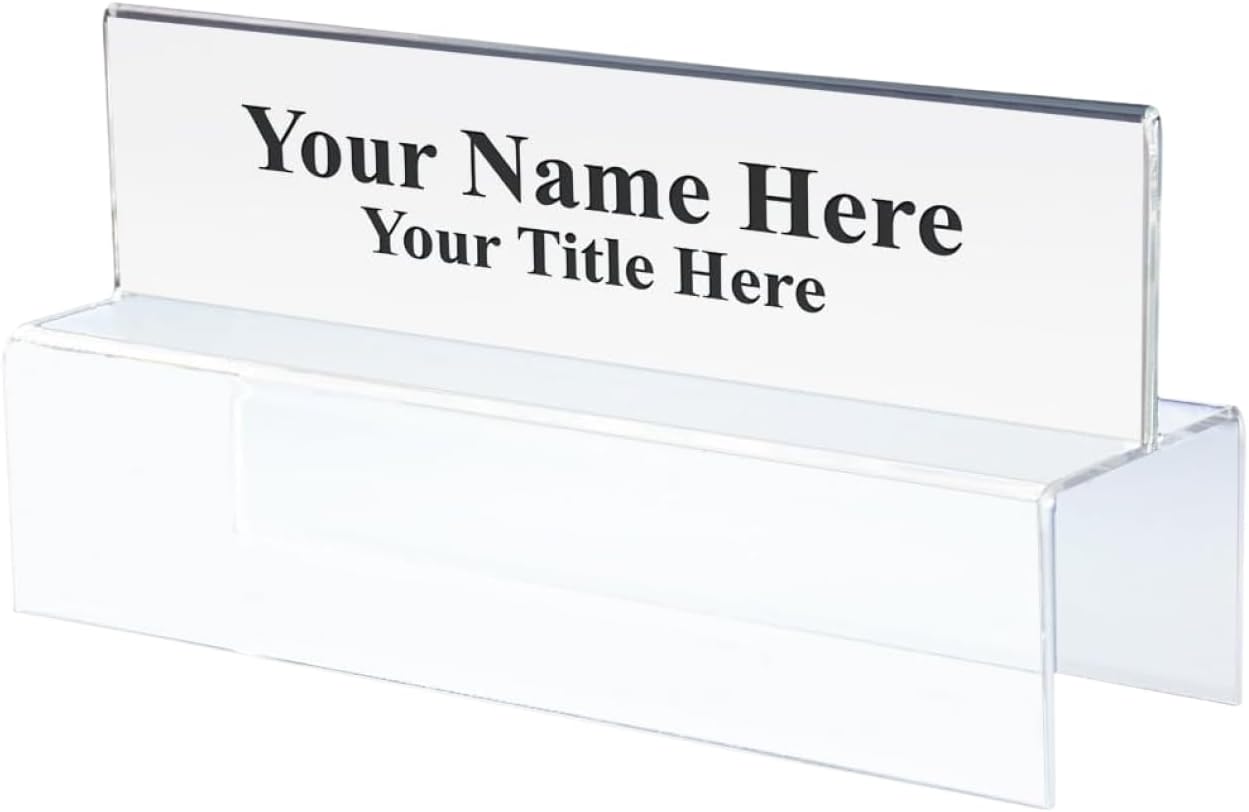 Plastic Products Mfg – 8.5 x 2.5 Acrylic Name Plate Holder 2 1/4" Deep – Double-Sided Top-Mount Cubicle Wall Display – Clear Acrylic Desk Name Plate Holder for Office Use (10 Pack)