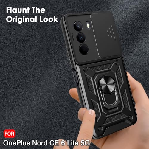 Image of TheGiftKart Tough Armor Bumper Back Cover Case for OnePlus Nord CE 6 Lite 5G | Sliding Camera Cover, KickStand & Ring Holder | 360 Protection Back Cover for OnePlus Nord CE6 Lite 5G (PC & TPU, Black)