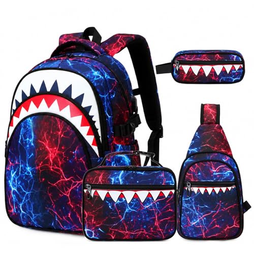 Jafeton Mochila de 4 peças com XD, Relâmpago vermelho
