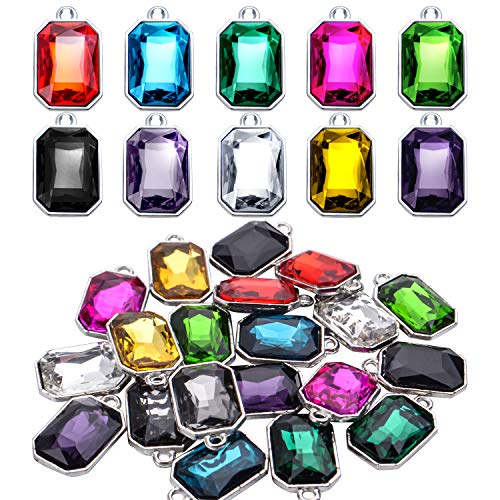 20Pcs Crystal Pendants Charms Rhinestone Dangles Bithstones Charms Long Octagon Shaped For Diy Jewelry Making Necklace Bracelet (10 Colors) #TOP19
