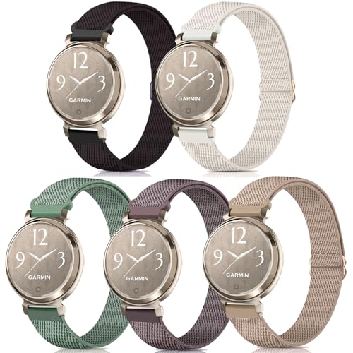 CUNUJIX 5 Pack Stretchy Watch Bands Compatible with Garmin Lily 2 / Lily 2 Active Loop Nylon Elastic Fabric Strap for Garmin Lily 2 Women