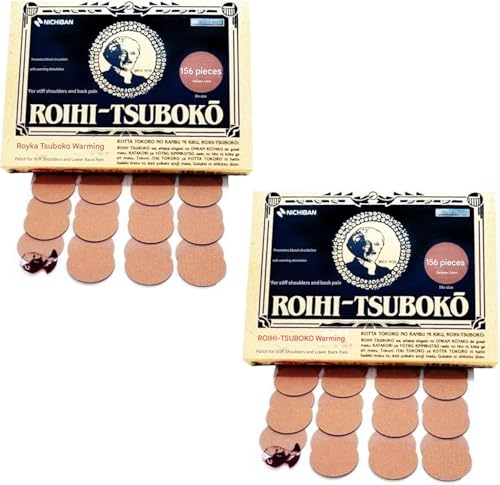 Nichi-ban Roi-hi Tsu-boko Warm Patches 156pcs x 2pack - Large 2.8cm Circular Design for Shoulders Lower Back Knee or Any Muscle - Warmth Sensation - Japanese Patch