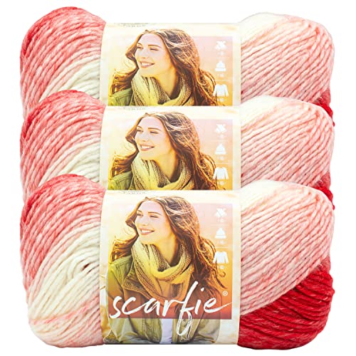Image of (3 Pack) Lion Brand Yarn Scarfie Yarn, Red /Cream