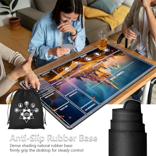 Image of for MTG Playmat with Card Storage Bag,Non-Slip Rubber Base & Smooth Surface 24x14in,Beginner-Friendly Magic Mat for Commander Deck,Magic Book Castle