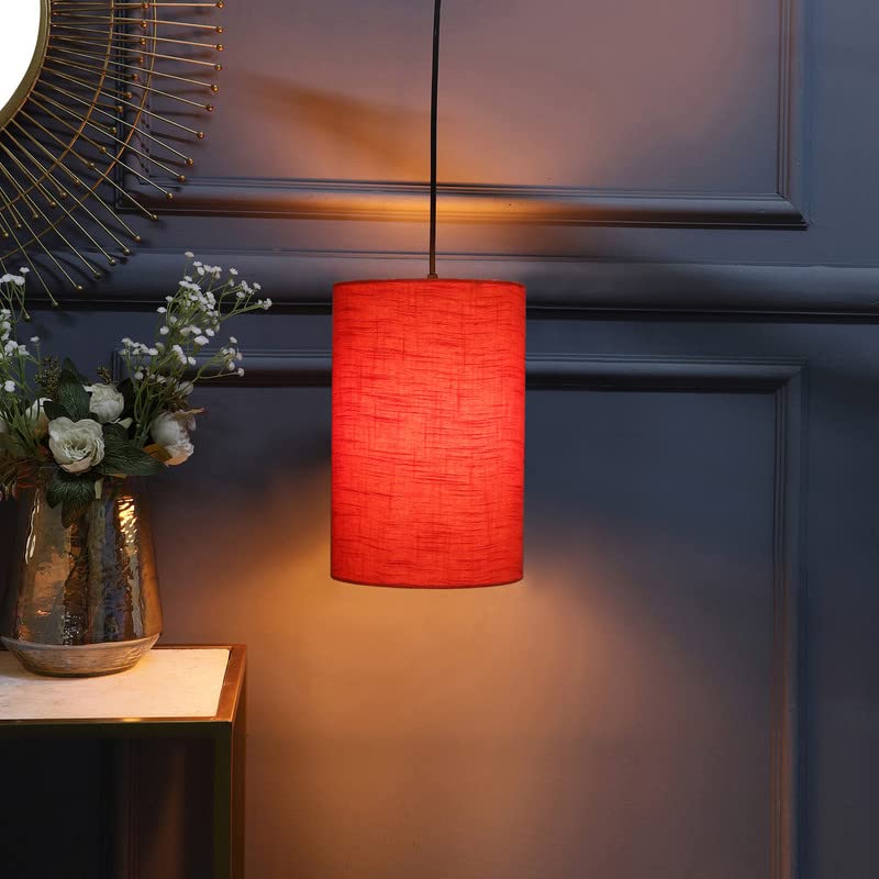 Image of Red Texture Color, Classic Pendant Cylinder Lamp Shade, Decorative Light Lamp, Hanging Spotlight with Fixture, 40Watts, Black Canopy -: Pack of 1 (6 * 10 Inches)