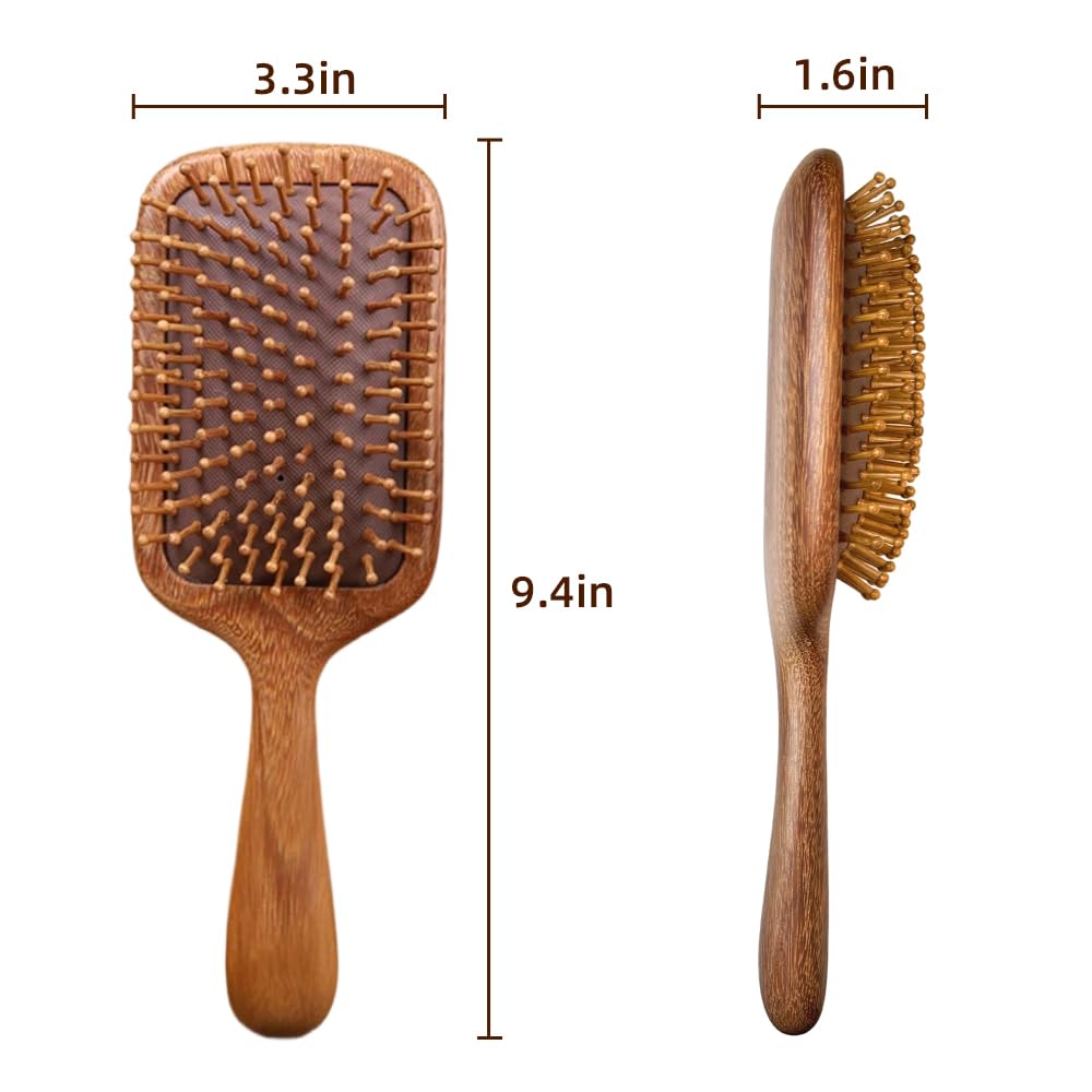 Haarbürsten für Damen, Herren, Kinder, natürliches grünes Sandelholz, Holzhaarbürste mit ergonomischem Griff, verbessert den Glanz, entwirrende Haarbürste für trockenes, lockiges, dickes, dünnes