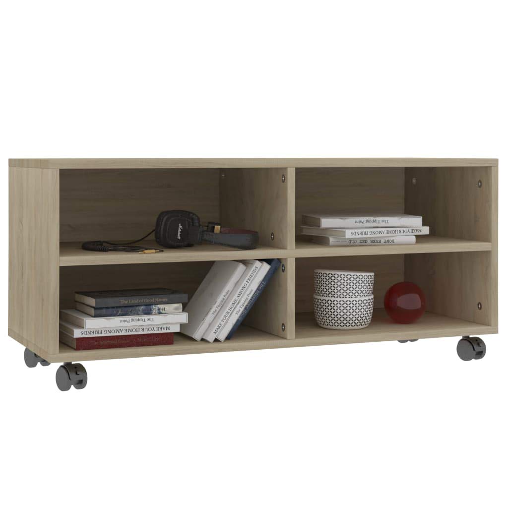 Tidyard - Mueble para televisión con 4 Compartimentos Abiertos y 2 Ruedas con Bloqueo, Mesa para TV, Soporte para televisor de 90 x 35 x 35 cm, Tablero aglomerado