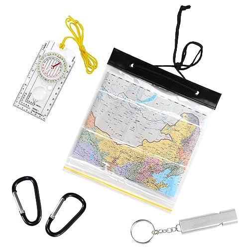 TAFACE 1 bolsa de tarjeta impermeable con silbato de supervivencia y brújula de orientación con 2 mosquetones, conjunto de trekking al aire libre para aventura senderismo, montañismo