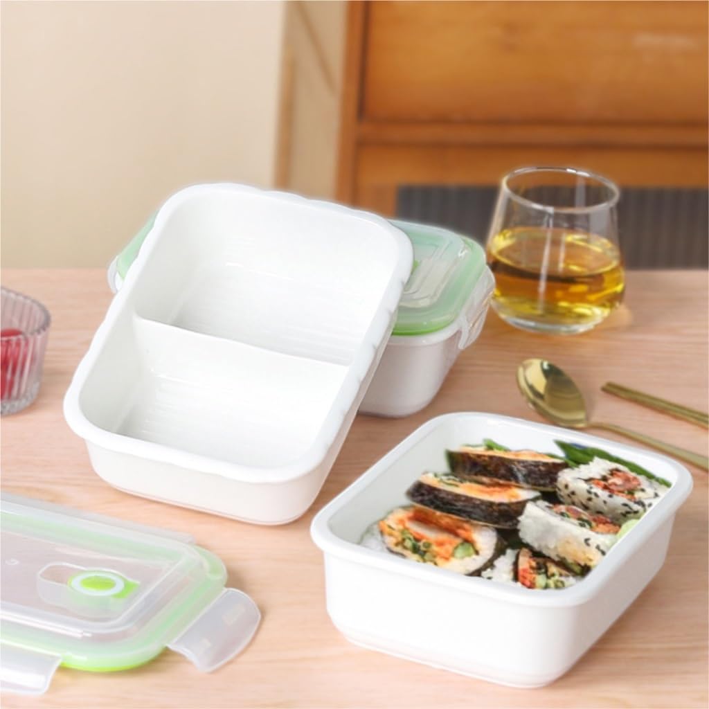 Recipientes para Alimentos Tazón de conservación de cerámica multiusos, caja sellada, recipiente de conservación de calefacción por microondas para Refrigerador Frutas Vegetales ( Color : White+cyan ,