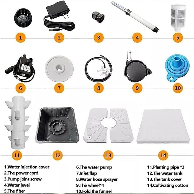 Kit De Torre Hidropónica, Sistema Cultivo Vertical con 15 Niveles Y 45 Orificios, Ideal para Jardinería Doméstica Uso En La Cocina, Acuaponía Plantas Interior