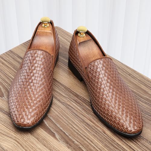 Santimon Men's Woven Leather Loafers Breathable Slip-On Dress Shoes for Summer4