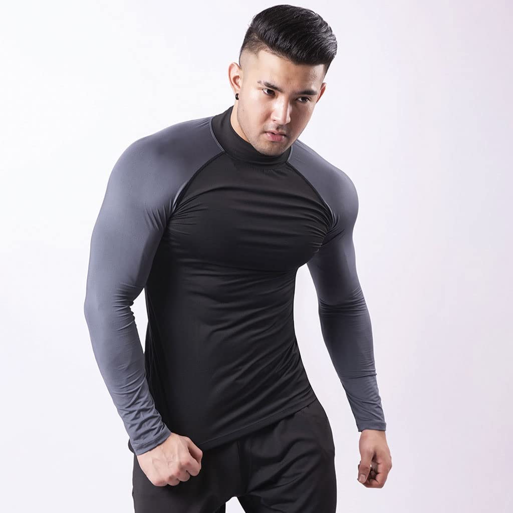 Męskie Koszulki Z Długim Rękawem Na Trening, Bieganie, Siłownię, Sporty-Super Miękkie Koszulki Z Wysokim Kołnierzem, Oddychająca, Szybkoschnąca Koszulka Fitness Gym