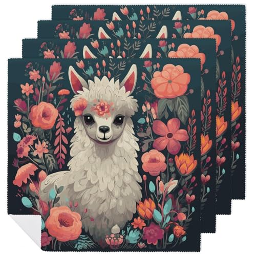 Servilletas de Tela con Estampado de Llama y Flores 18x18 Pulgadas miniatura 1