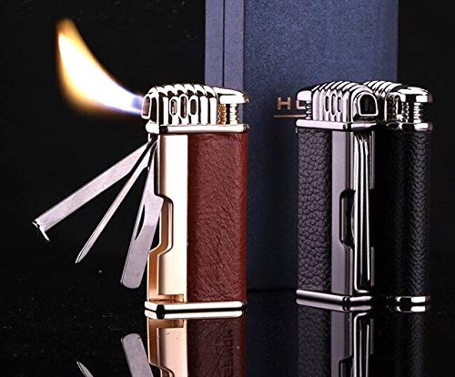 KATZONE® Leather Tobacco Pipe Lighter & Czech Tool - All in One - Soft Flame (Black)