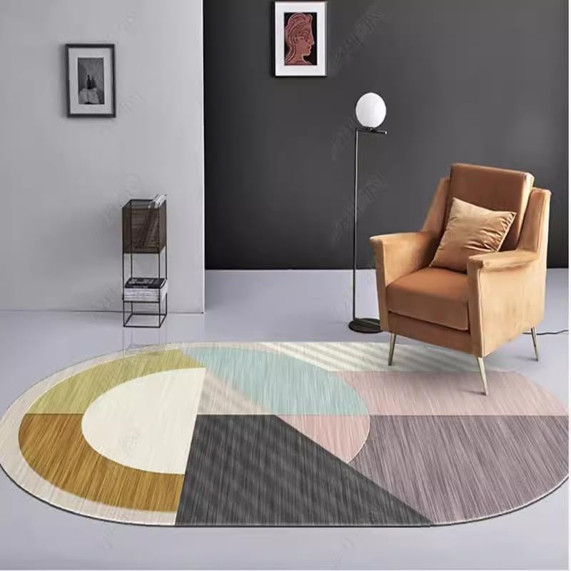 Nowoczesny abstrakcyjny owalny dywanik 100 x 200 cm krótkie runo antypoślizgowy salon sypialnia stolik nocny stolik kawowy stylowa dekoracja domu miękka i