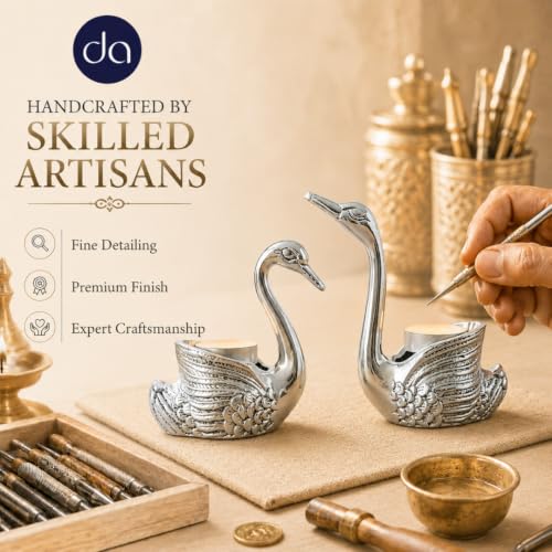 Image of 999 Silver Plated Swan Pair Idol: Vastu-Compliant Home Decor & Candle Holders | Swans for Good Luck and Love | Candle Holder for Home Decor Tabletop Living Room | Showpiece for Gifting