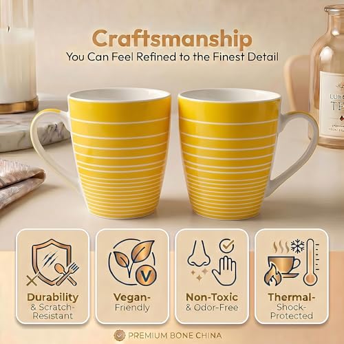 Image of UPC Premium Bone China Coffee Mug Set of 2 | Elegant Ceramic Tea & Coffee Cups for Home, Office & Cafe | Lightweight, Durable, Microwave & Dishwasher Safe Mug Set | Luxury Drinkware Collection