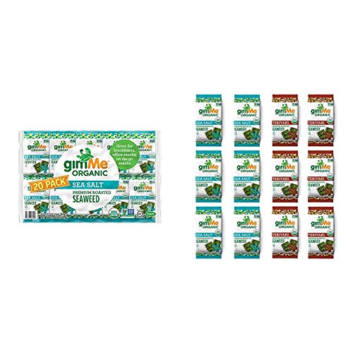 gimMe Organic Roasted Seaweed | Sea Salt | 20 Count | Keto, Vegan, Gluten Free |Great Source of Iodine and Omega 3â€™s & Snacks - Organic Roasted Seaweed - Variety Pack - (.17oz) - (Pack of 12)