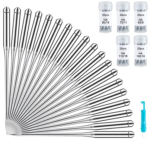 StiVerse 100PCS Sewing Machine Needles, Universal Regular Point Machine Needles for Home Sewing Machines Compatibility with Singer Brother Janome, Sizes HAX1 65/9, 75/11, 90/14, 100/16, 110/18