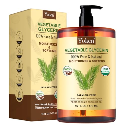 Image of Organic Glycerin Vegetable Glycerine 16 fl oz for Skin, Face USDA Certified | Glycerol Glicerina No Palm Oil Coconut-Derived Natural Pure for Skin Face Hair DIY Soap Slime Carrier Oil