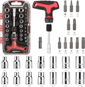 amazon basics 27-Piece Magnetic T-Handle Ratchet Wrench and Screwdriver Set, 6.8 x 3.7 x 1.3 inch