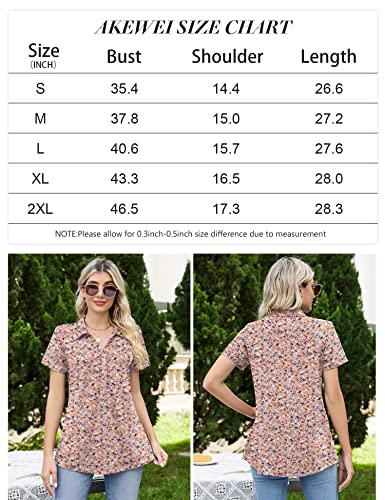 Akewei Women's Polo Shirts For Work Short Sleeve Collared Tops Casual V Neck Tunic Blouses Pink Floral Xxl #TOP4