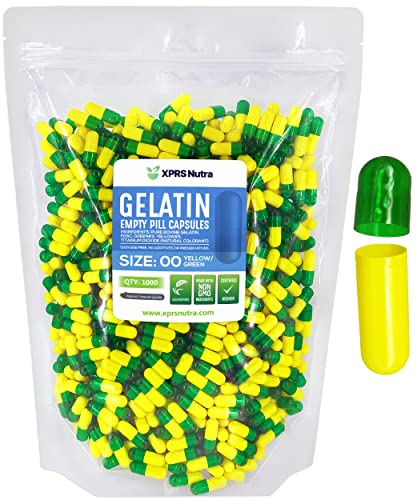 Image of XPRS Nutra Size 00 Empty Capsules - 1000 Count Empty Gelatin Capsules - Pills DIY Capsule Filling - Fillable Pill Gel Caps for Do-It-Yourself Supplements (Green /Yellow)
