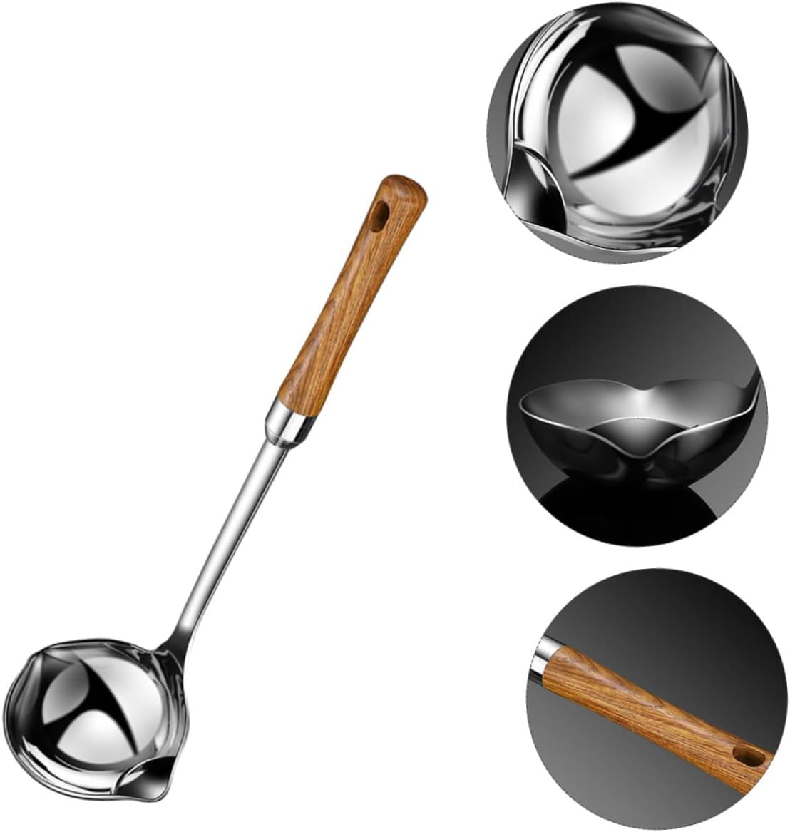 COLLBATH 2pcs Stainless Steel Oil Filter Ladle Wood Handle Practical Oil Separator for Cooking Efficient Grease Drainer for Soup and Gravy