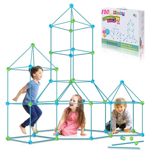 Kids Fort Building Kit 120 Pieces Construction STEM Toys for 3 4 5 6 7 8 9 10 11 12 Years Old Boys and Girls Ultimate Forts Builder Gift Build DIY Educational Learning Toy for Indoor & Outdoor