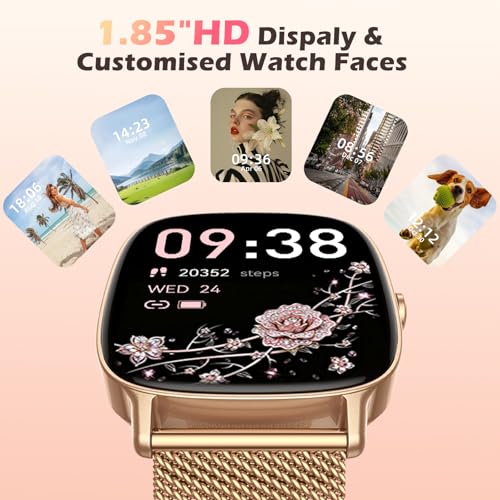 Smart Watch for Women, Answer/Make Call,1.85'' Ultra-Clear Screen Fitness Tracker with Heart Rate/Sleep/SpO2 Monitor,Smartwatch for iPhone/Samsung/Android,120+ Sport Modes,IP68 Waterproof with 2 Bands - image 5