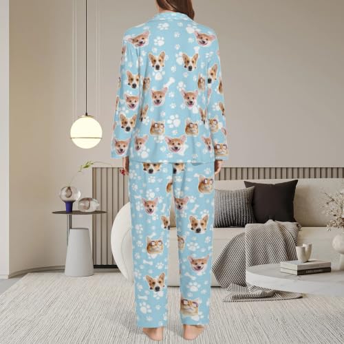 Custom Face Pajamas for Women Men,Personalized Dog Cat Pet Pajamas Set,Christmas Long Sleeve Sleepwear Pjs3