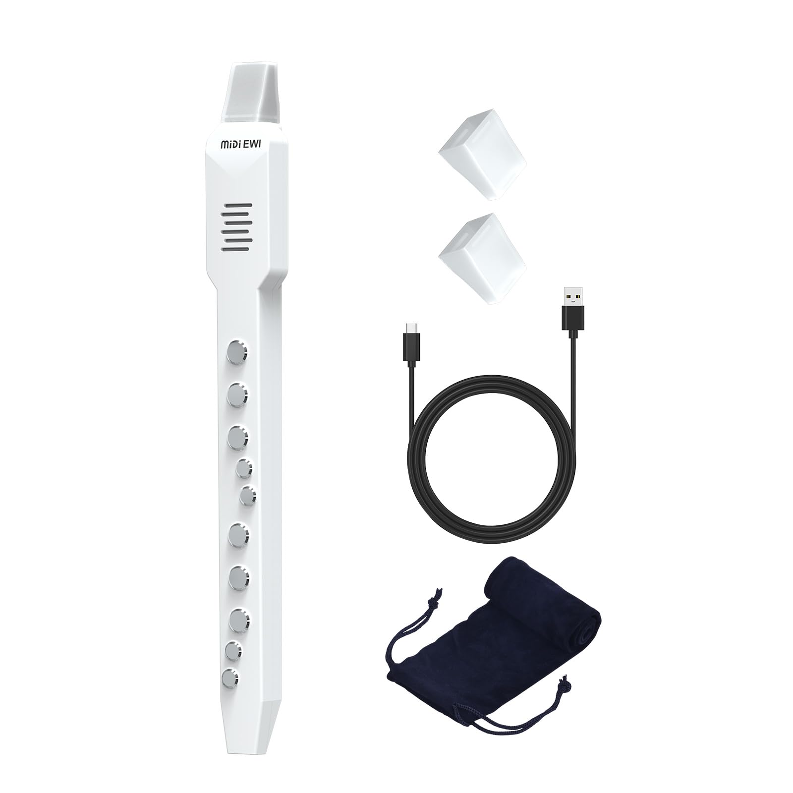 Digitales Blasinstrument Weiß MIDI-Bluetooth Elektronisches Blasinstrument Abnehmbare Düse Stromkabel 10 Instrumententöne