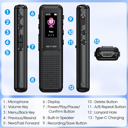 Image of Sounce 32GB Digital Voice Recorder Device with AI Noise Reduction MP3 Player Built in Mic Up to 50 Hours Audio Recording for Meetings Lectures Interviews Classes with Earphones (Black)