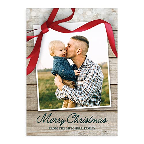 Let's Make Memories Personalized Photo Christmas Cards with Envelopes - Premium Quality - 5x7-2025 Holiday Cards & White Envelopes - Rustic Ribbon - 25 ct