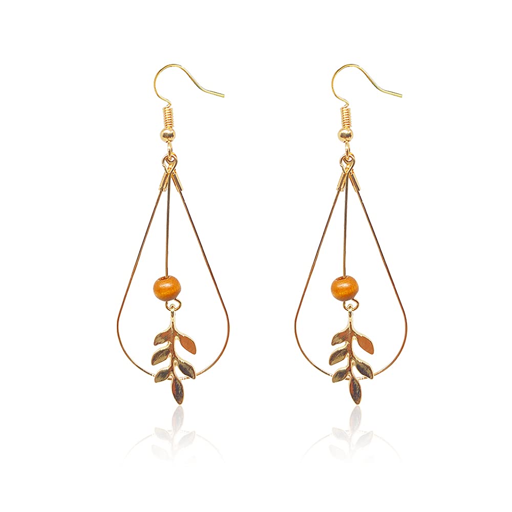 T-ztoss Bohemia Retro Teardrop Delicate Dangle Simple Leaf Statement Dangling Earrings Geometry Gold Leaf Earrings and for Women